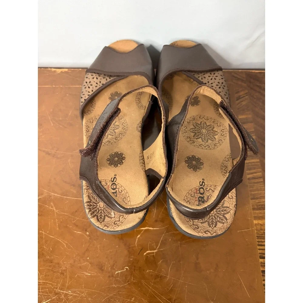 Taos Womens Brown Bronze Leather Wedge Sandals Peep Toe Adjustable Strap Size 10